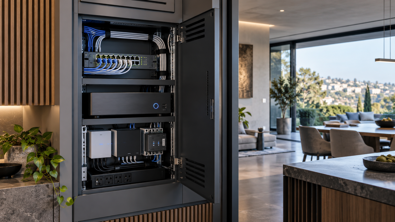 ארון תקשורת מסודר למצלמות ולבית חכם